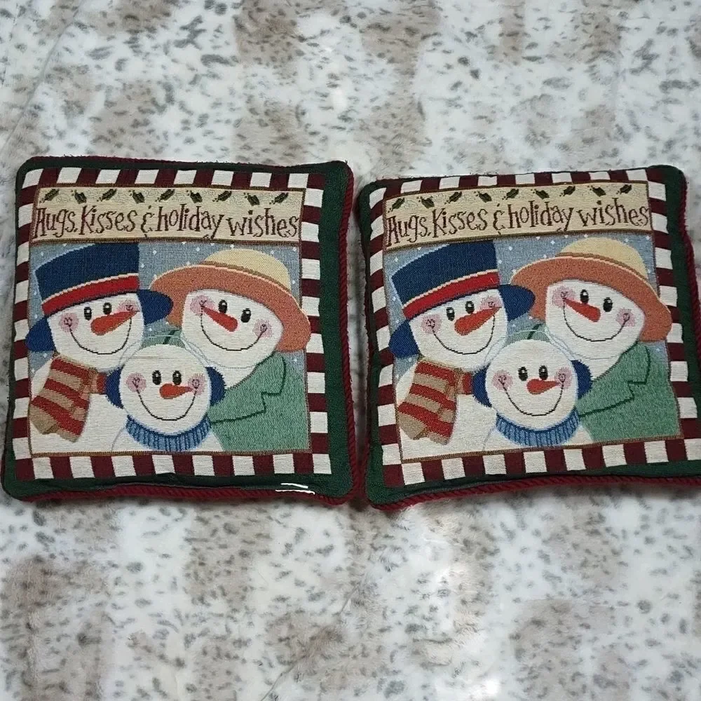 Two Christmas Hugs, Kisses & Holiday Wishes Pillows